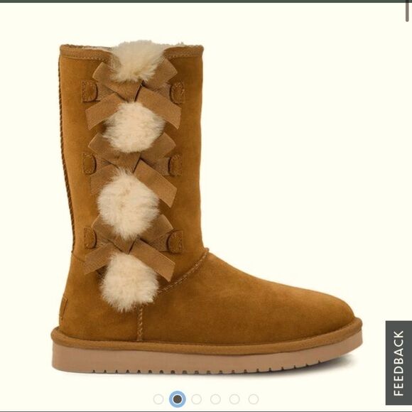 Ugg Koolaburra Victoria Tall Bow Suede Chestnut Boots 8 - Picture 1 of 11